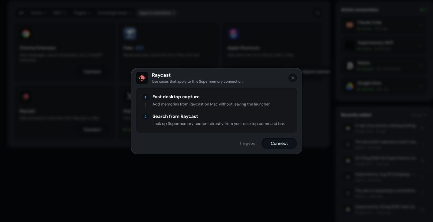 Raycast connect Supermemory command