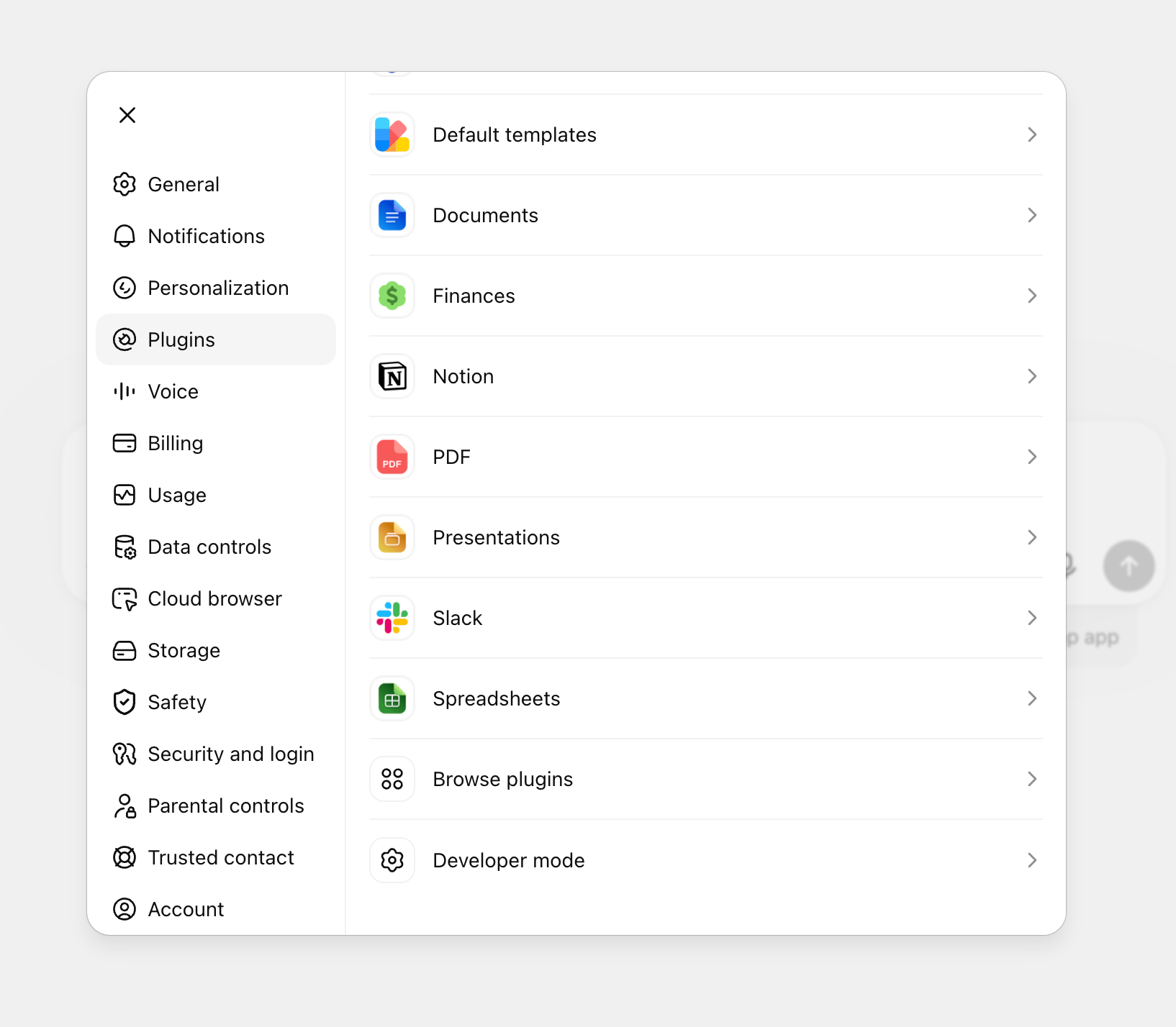Developer mode and Browse plugins at the bottom of ChatGPT Web Plugins settings in light mode