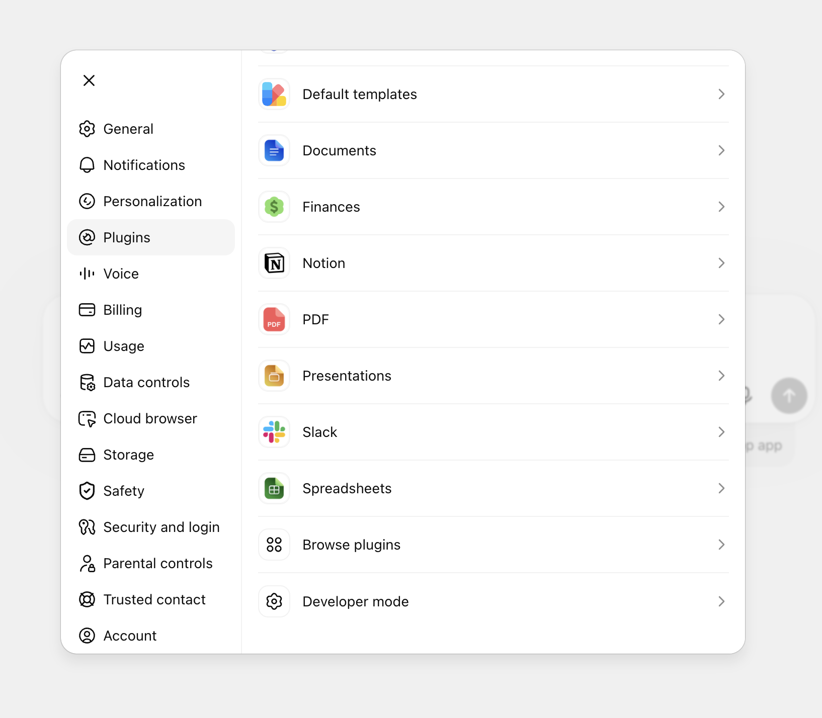 Developer mode and Browse plugins at the bottom of ChatGPT Web Plugins settings in light mode