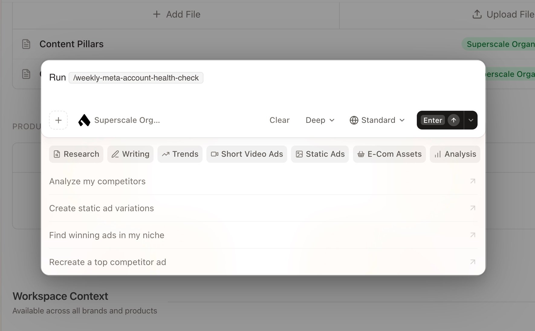 Running a saved Skill from the Superscale prompt box