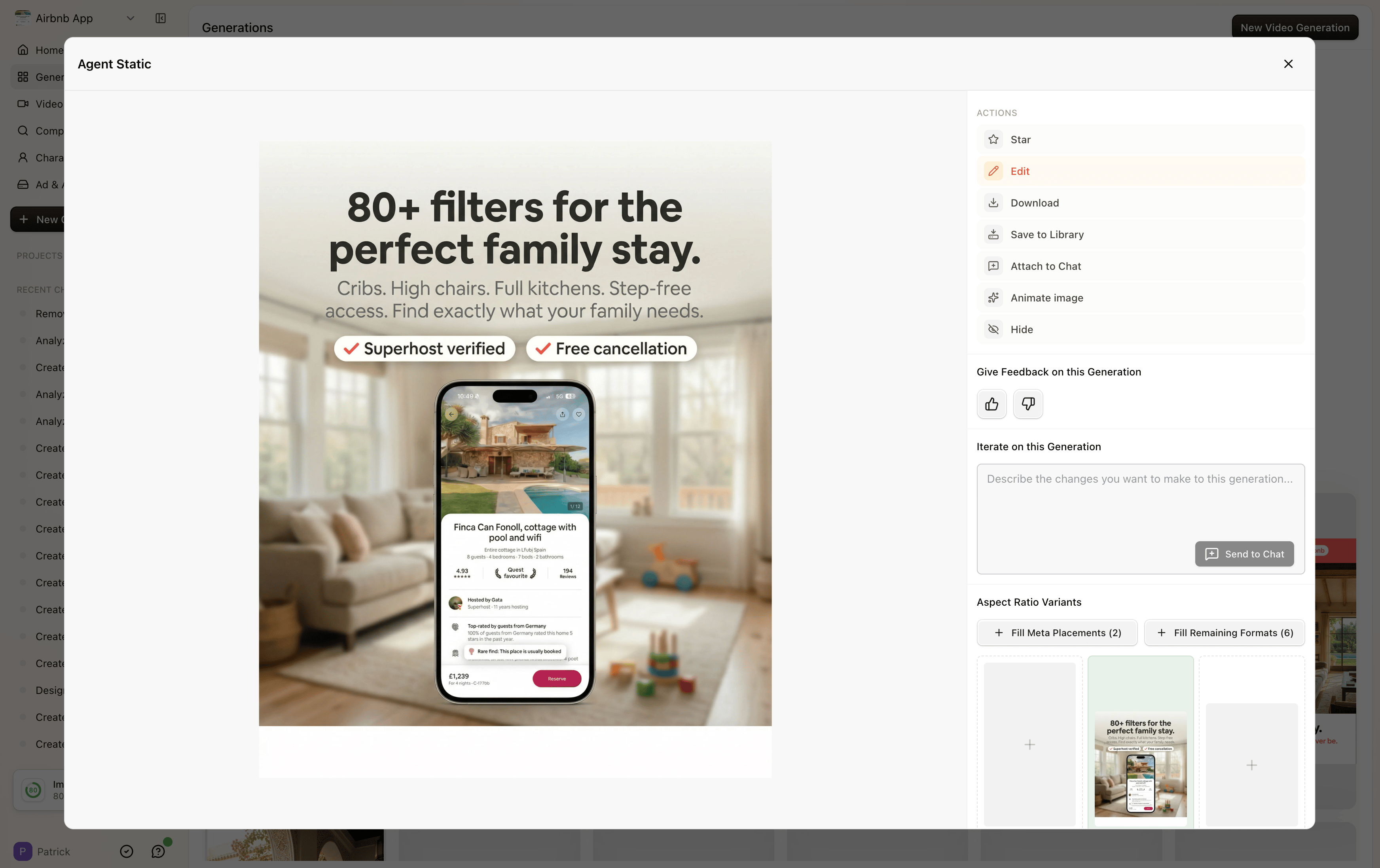 Starring a generation from the preview modal