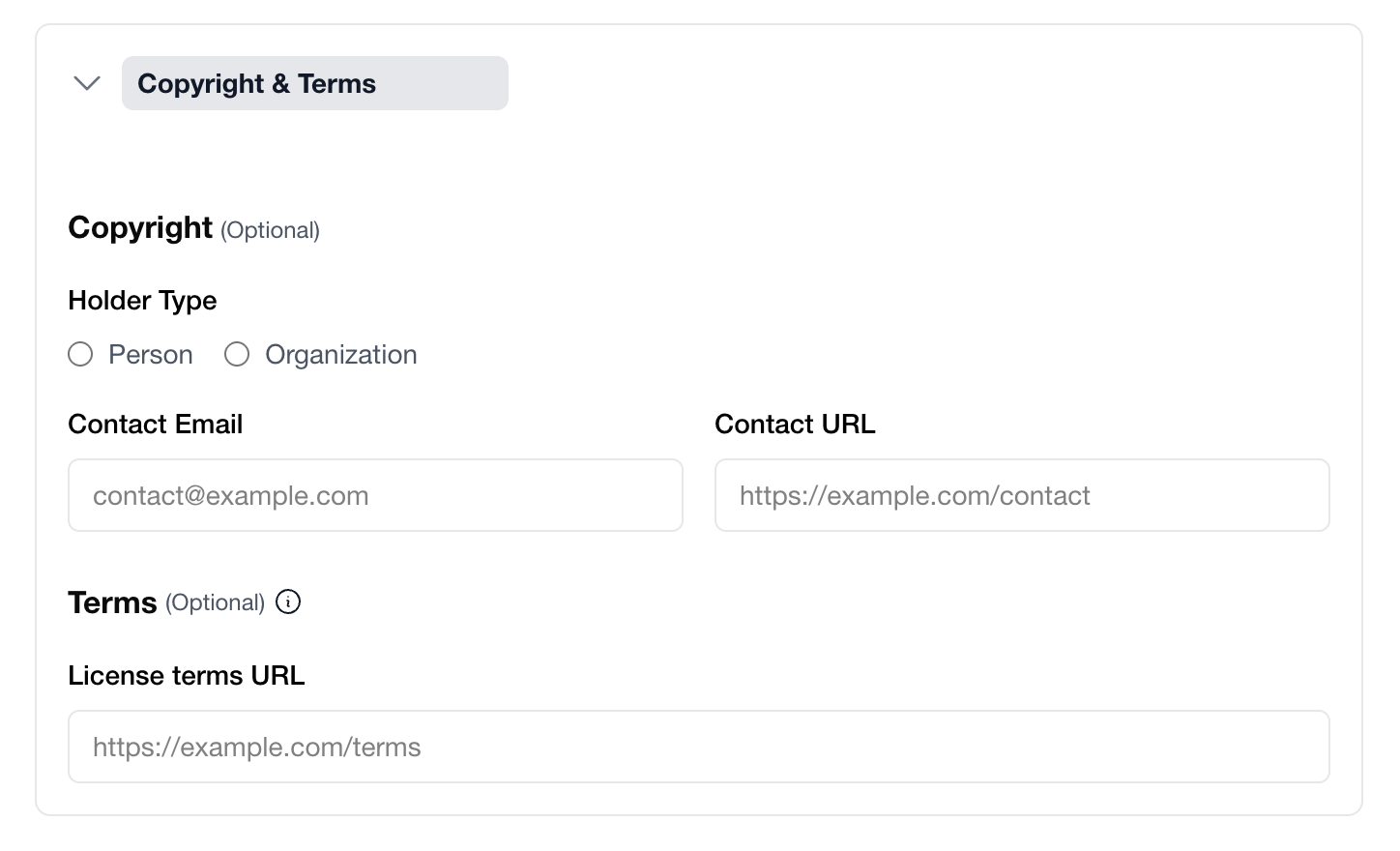 Copyright & Terms section in RSL Editor