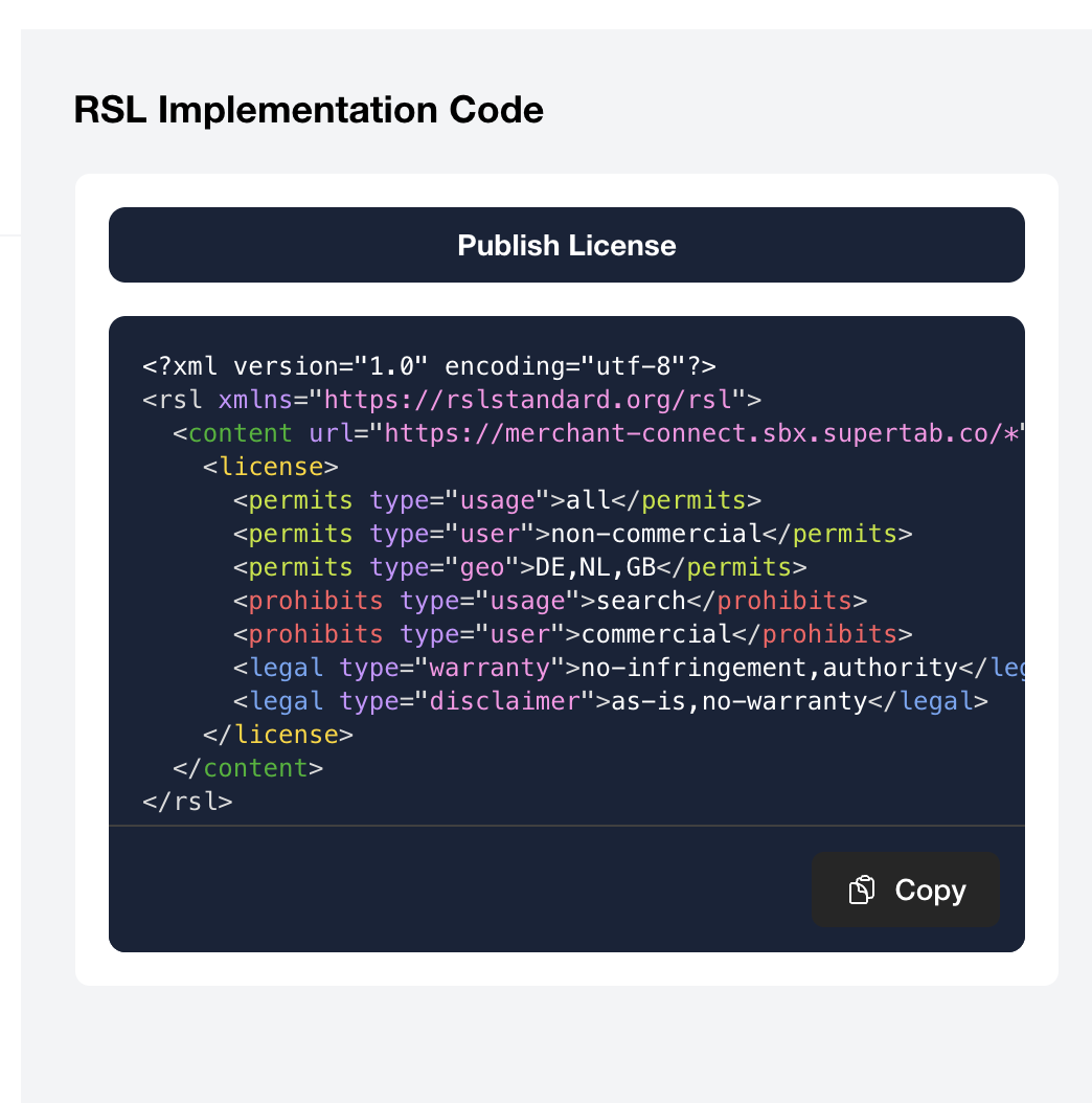 Generated RSL XML code preview