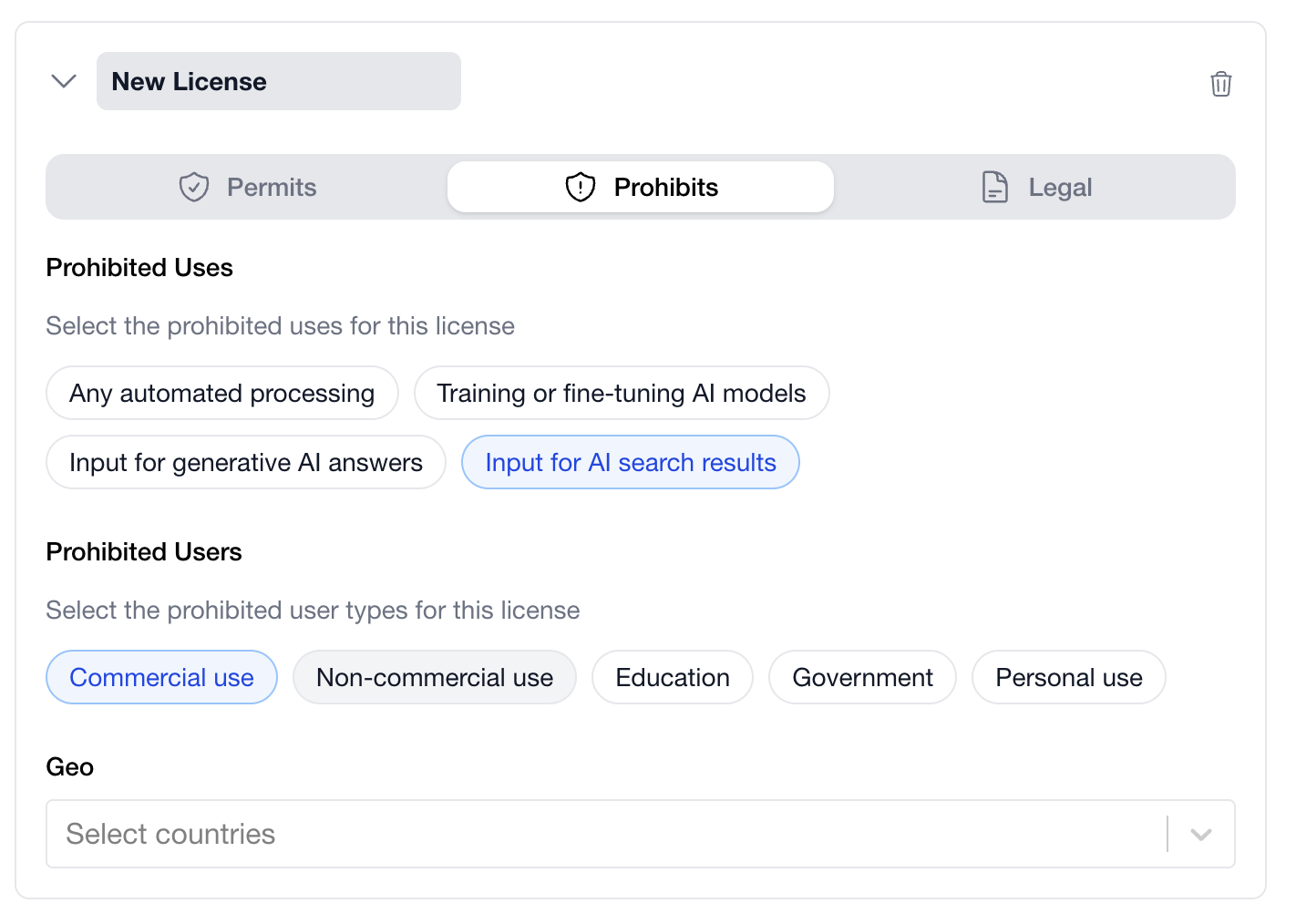 Prohibits tab for explicitly denying specific uses