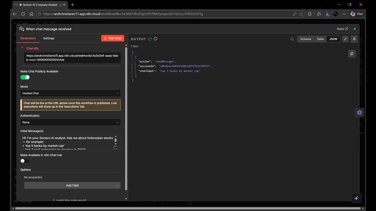 Chat trigger configuration