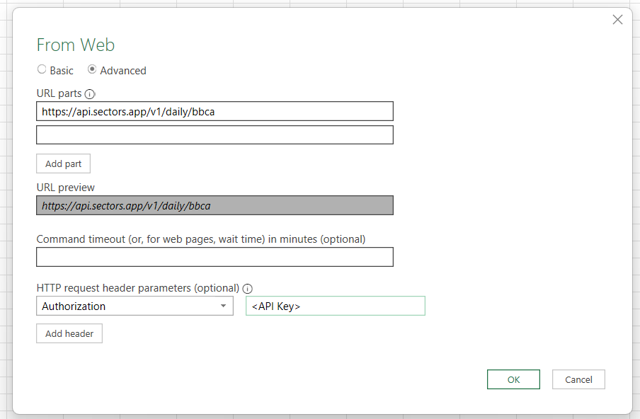Microsoft Excel Power Query - Sectors Financial API