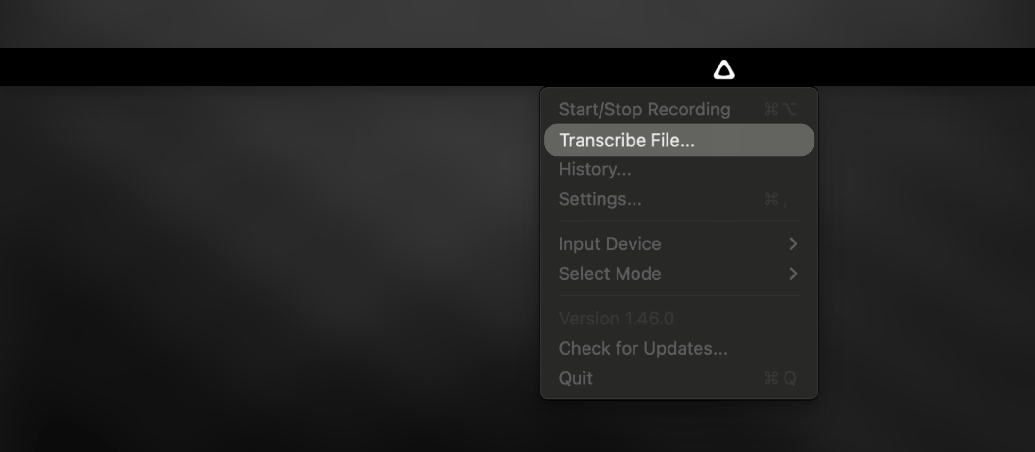 Transcribe with Superwhisper Menu Bar