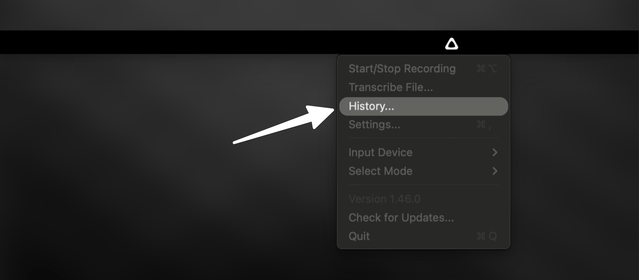 Access Superwhisper History from Menu Bar