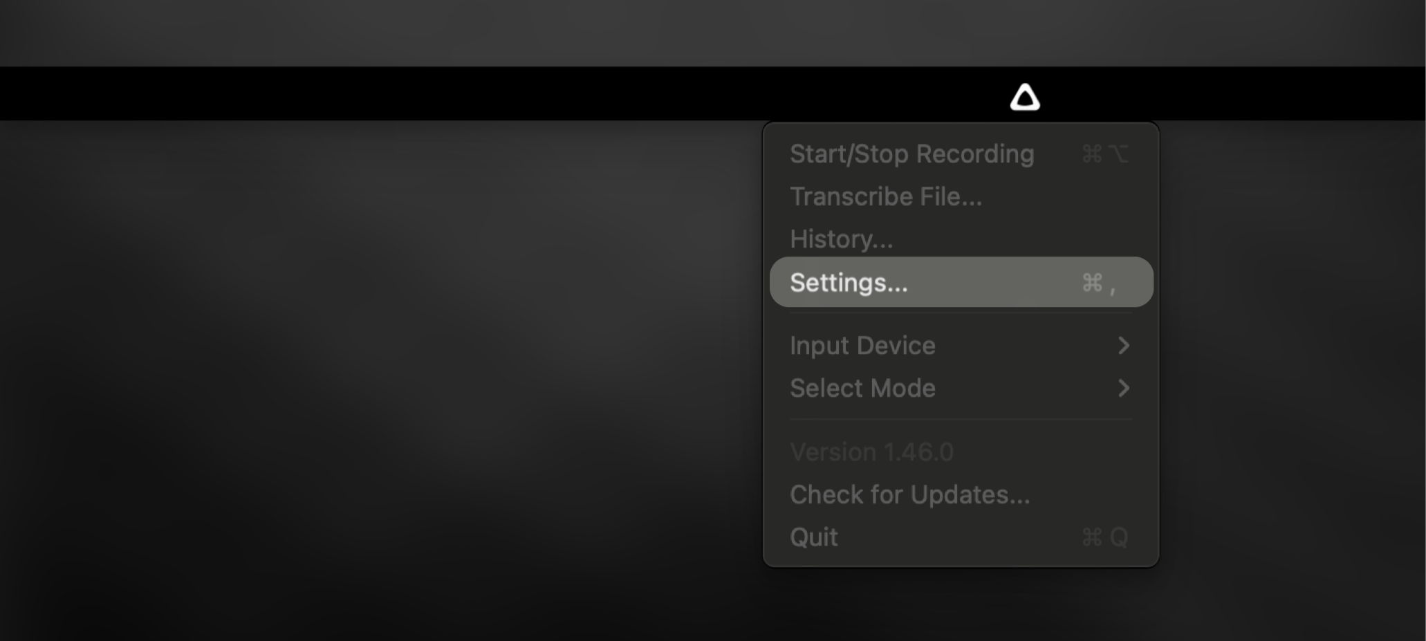 Superwhisper Settings Menu