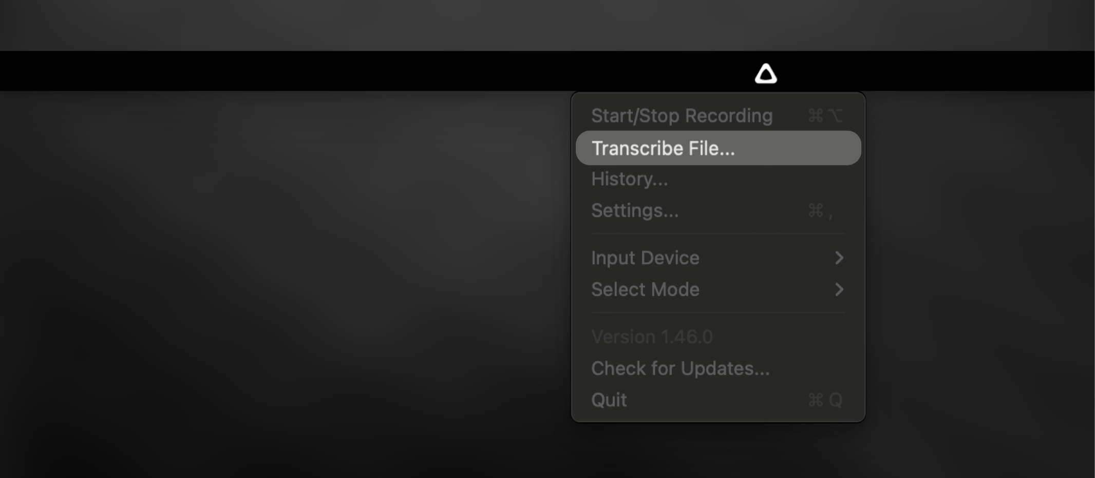 Transcribe with Superwhisper Menu Bar