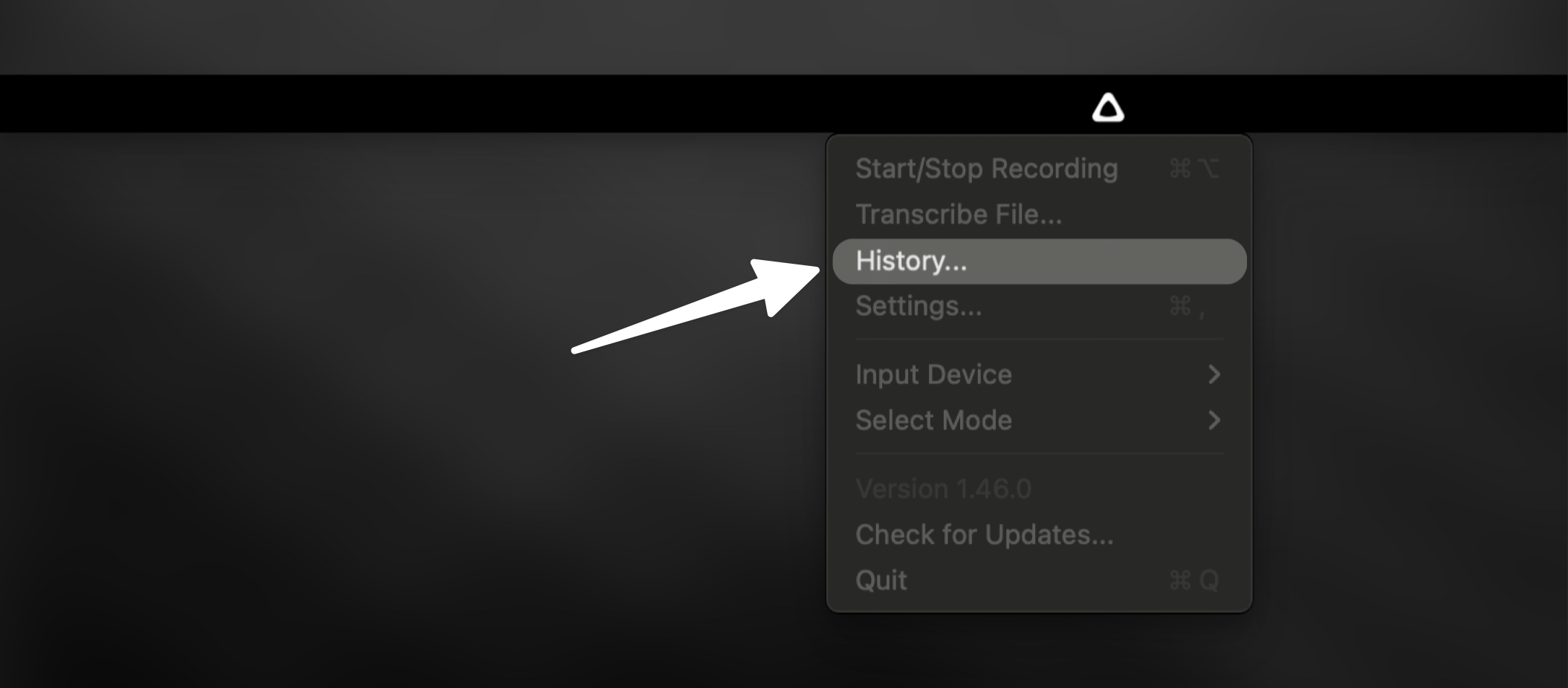Access Superwhisper History from Menu Bar