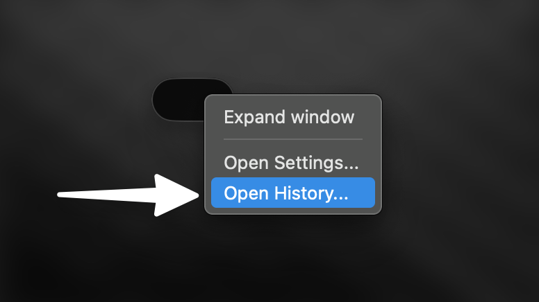 Access Superwhisper History from Mini Recording Window Context Menu