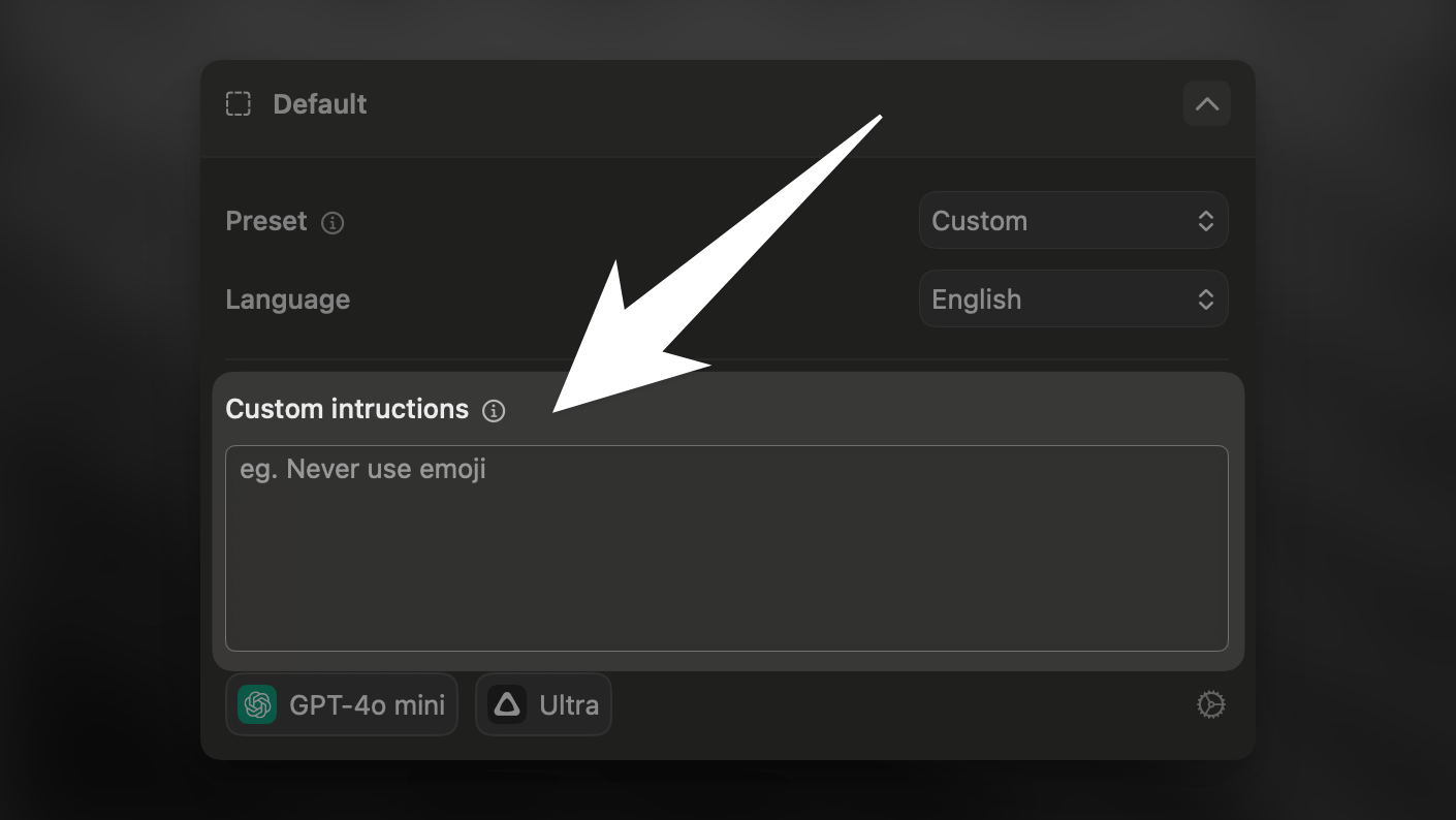 Superwhisper Custom Mode change prompt button