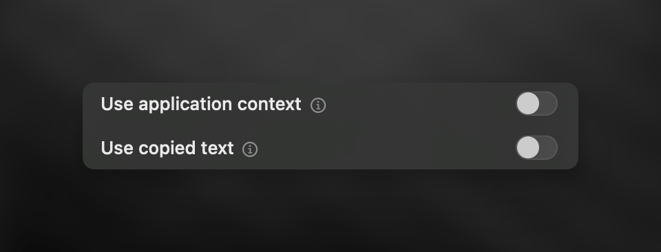 Superwhisper Custom Mode Context Awareness Options