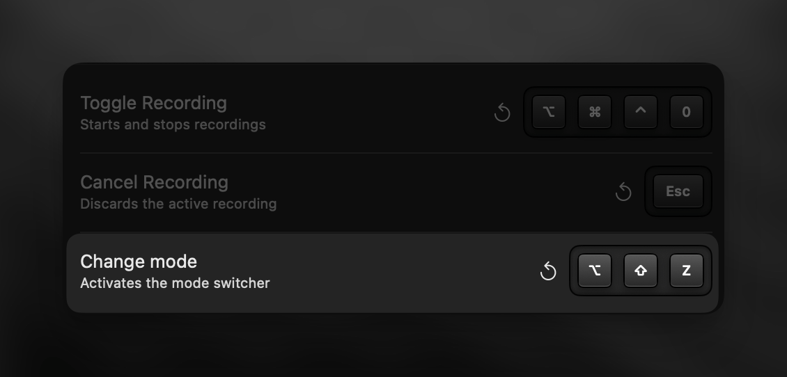Customizing the change mode keyboard shortcut