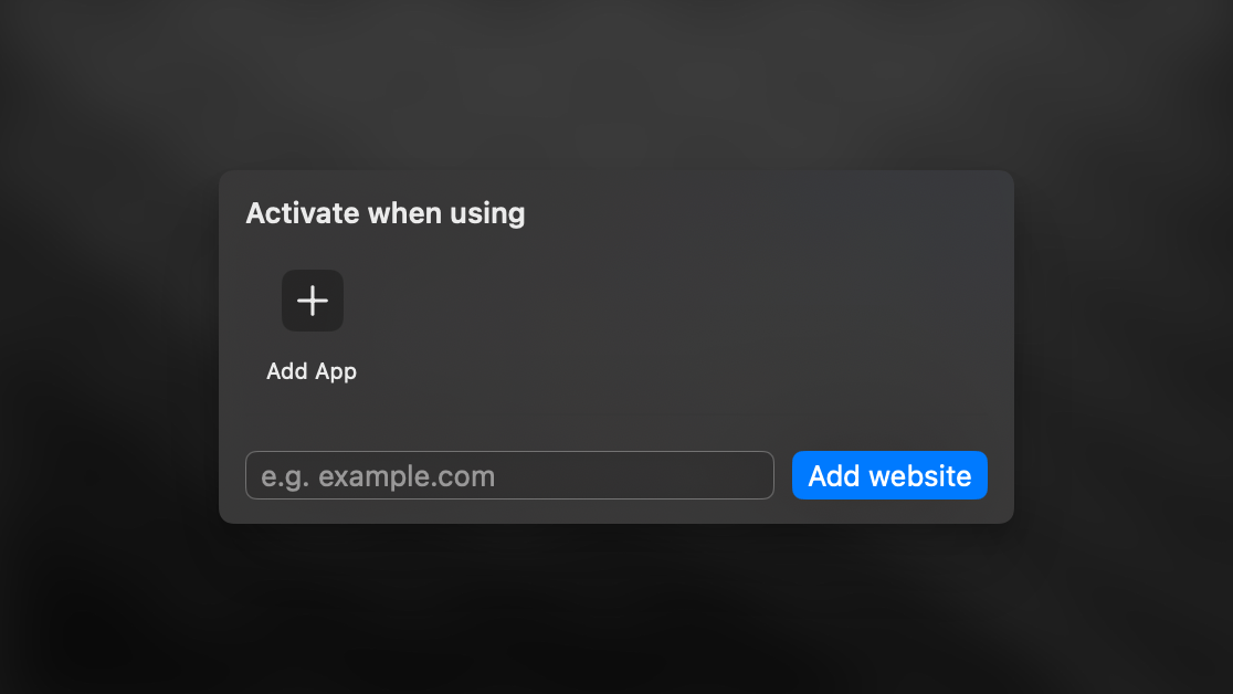 Auto-activation rules settings panel for automatic mode switching