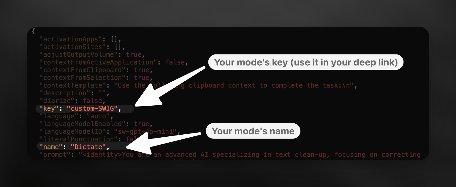 Where to find the key of each mode