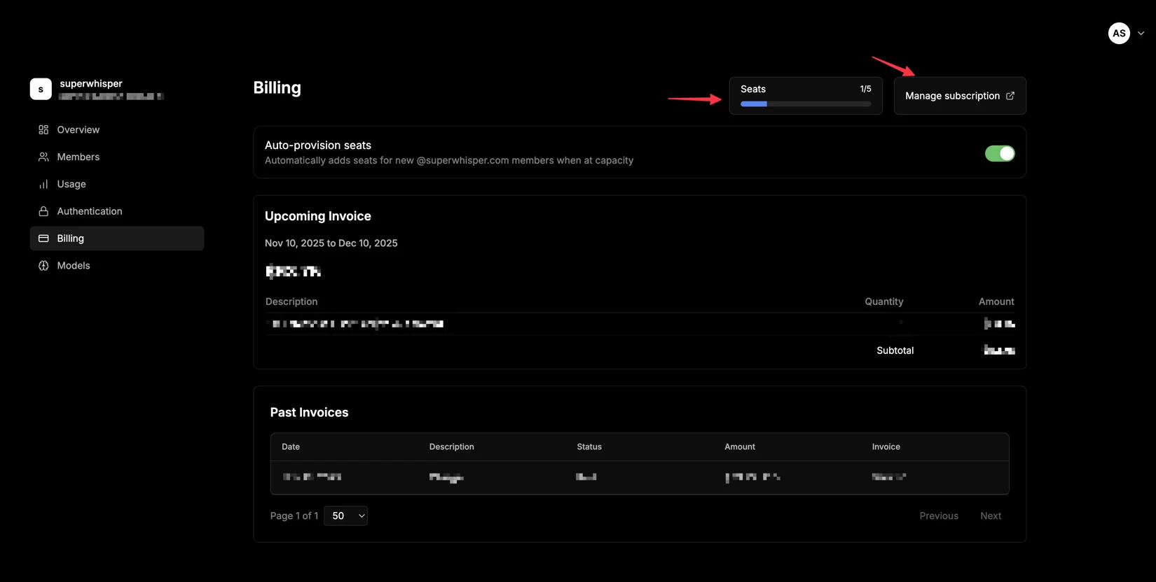 Billing & Subscription Management - Superwhisper