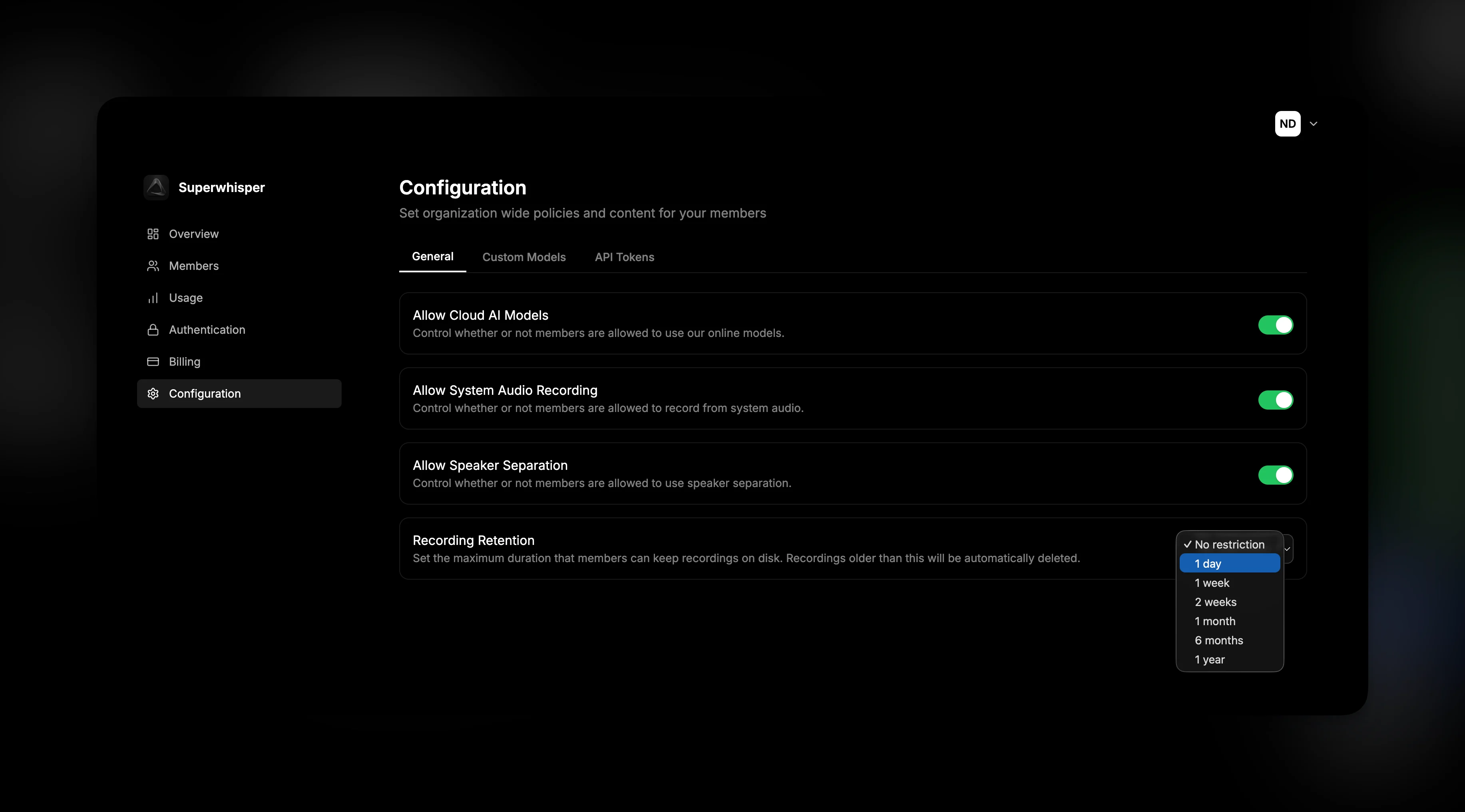 Enterprise Configuration General Tab