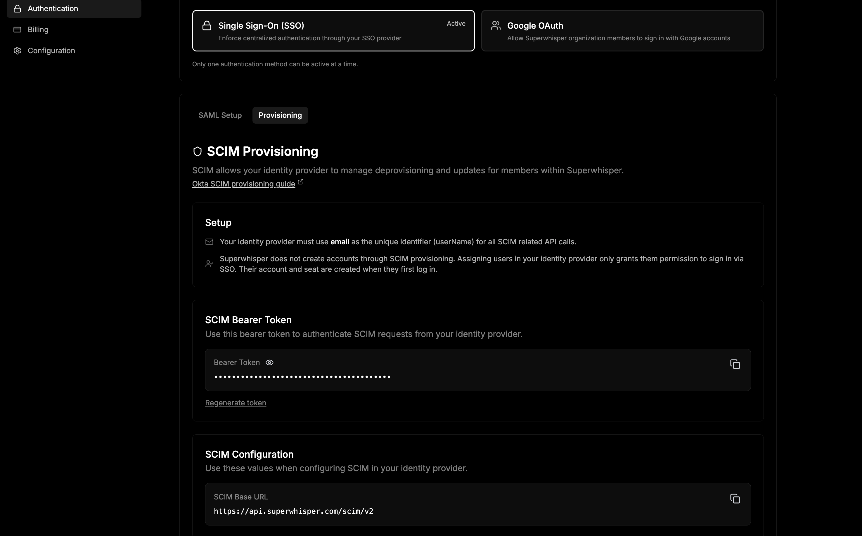 SCIM Configuration Interface