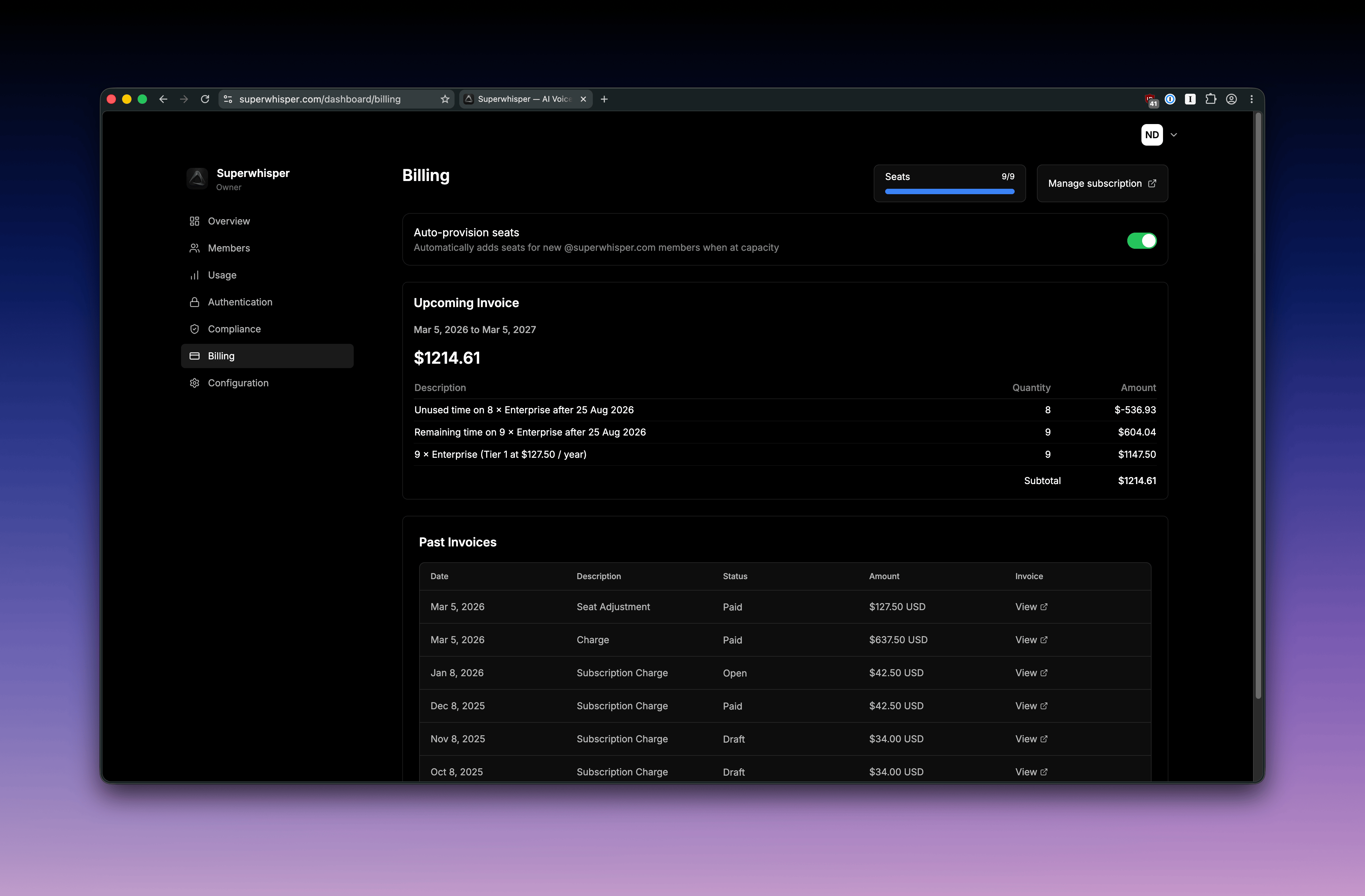 Billing Setup