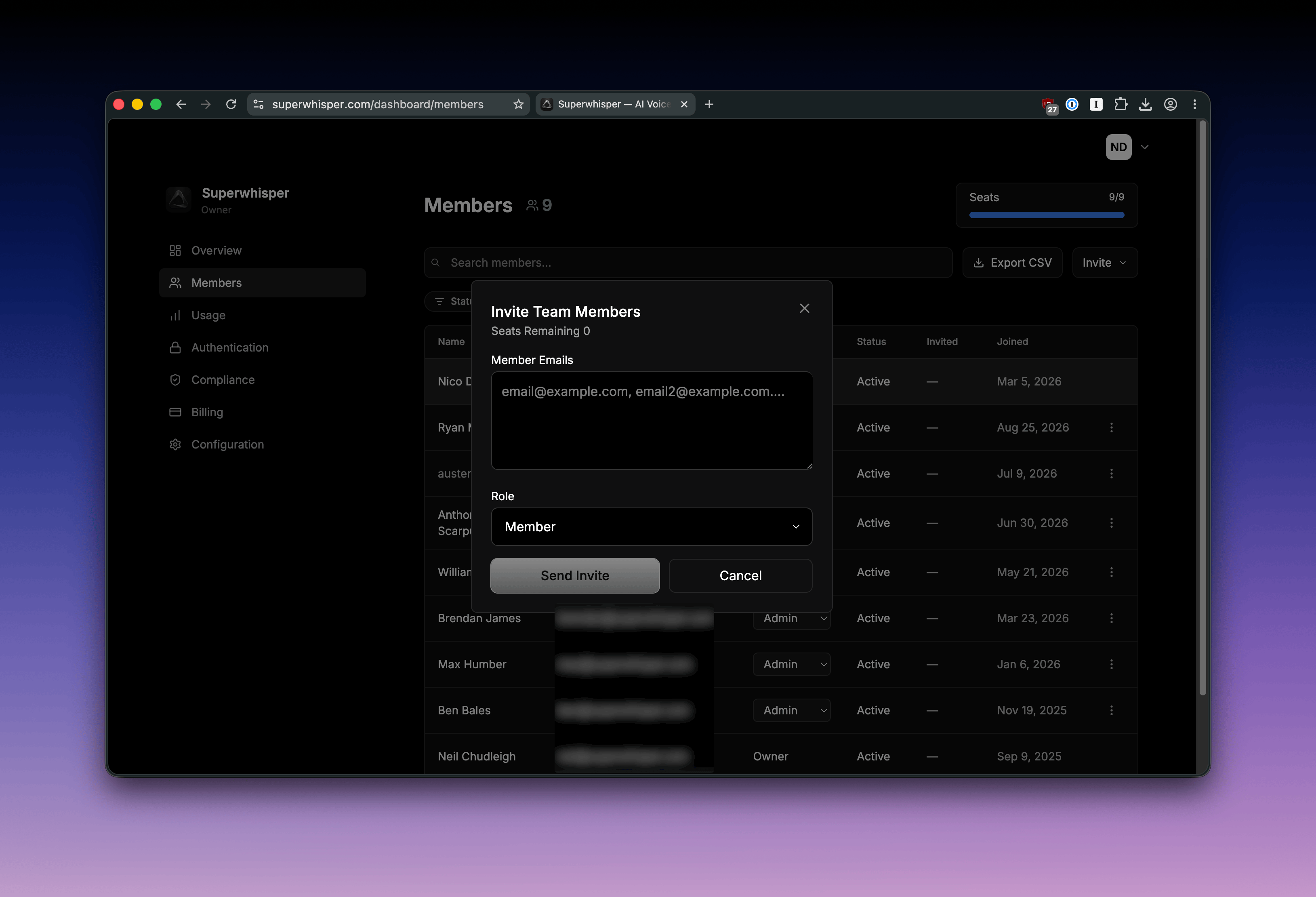 Inviting Members for SAML Setup