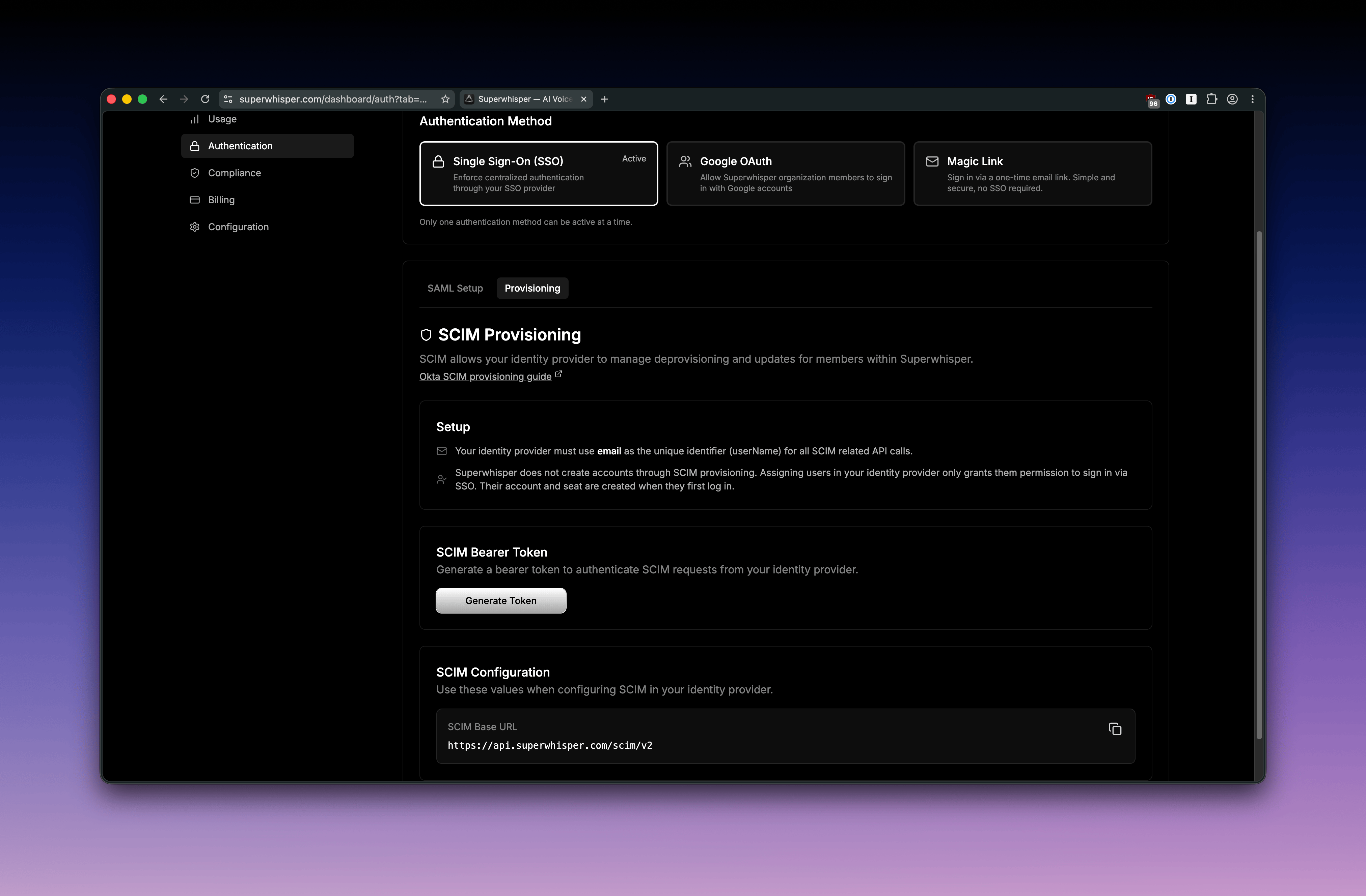 SCIM Configuration Interface