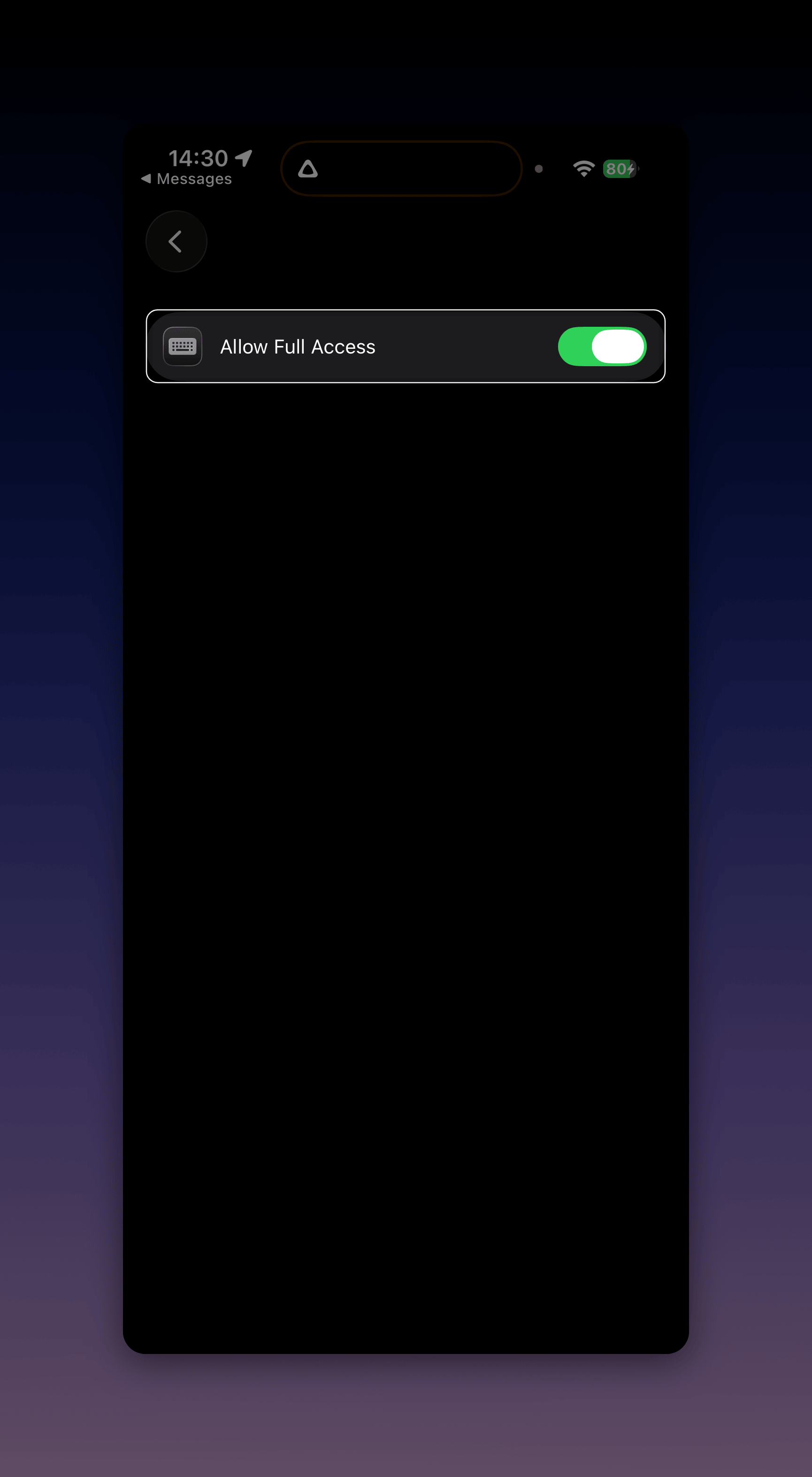 Allow Full Access toggle for the Superwhisper keyboard in iOS Settings