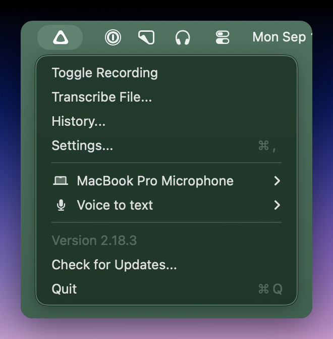 Superwhisper Menu Bar