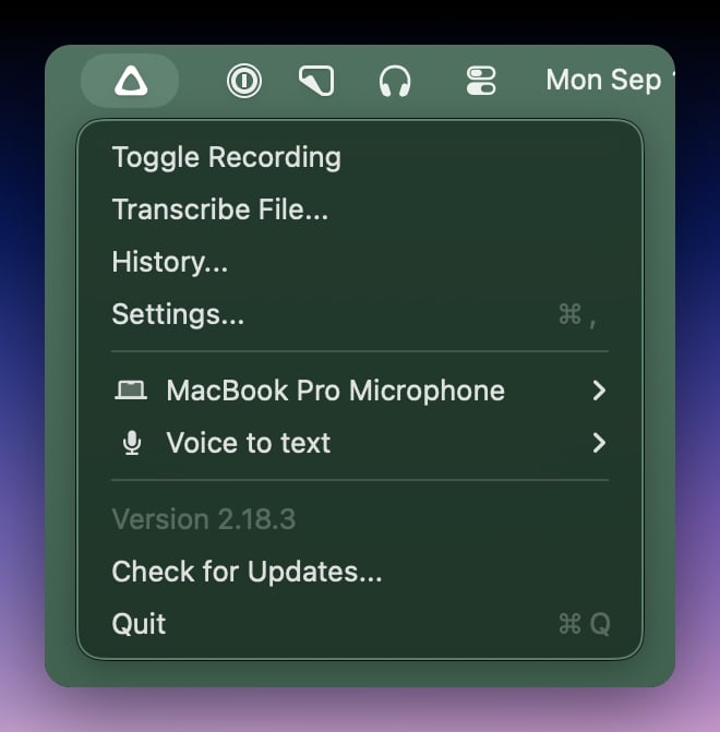 Superwhisper Menu Bar