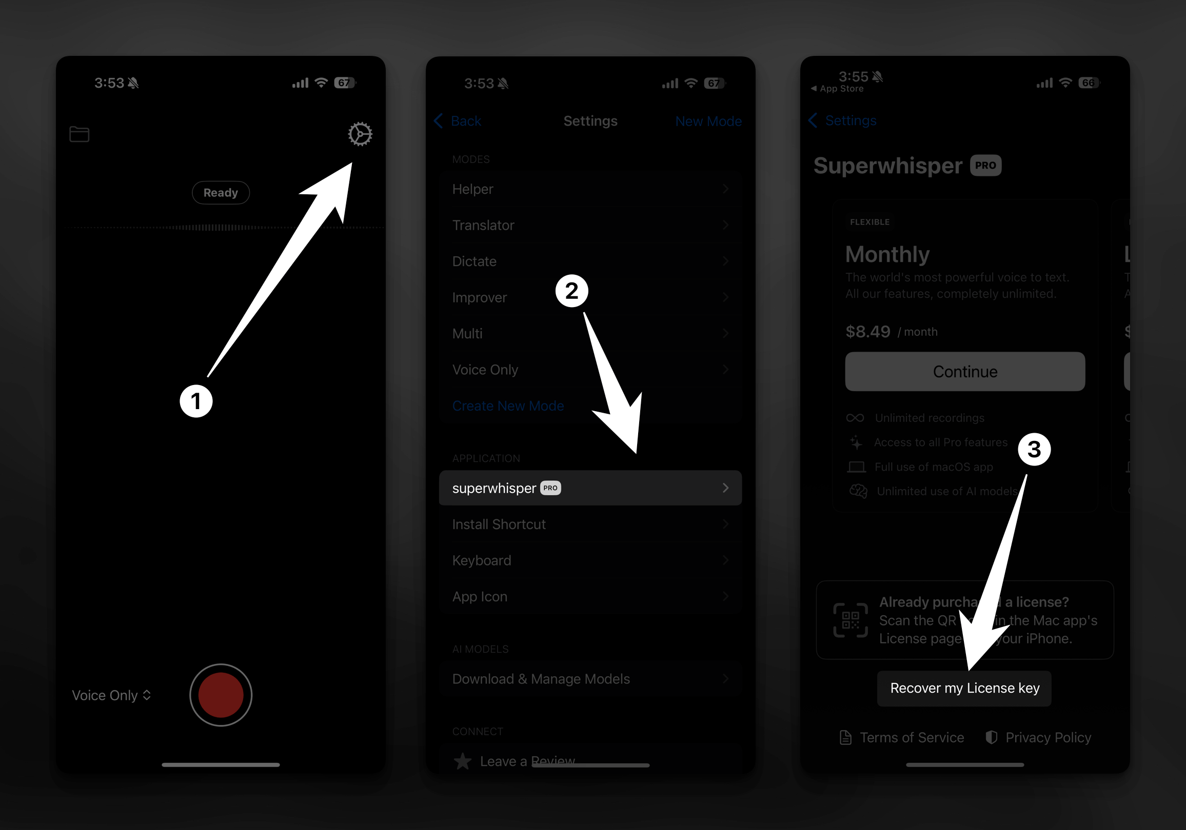 Recovering License in iOS