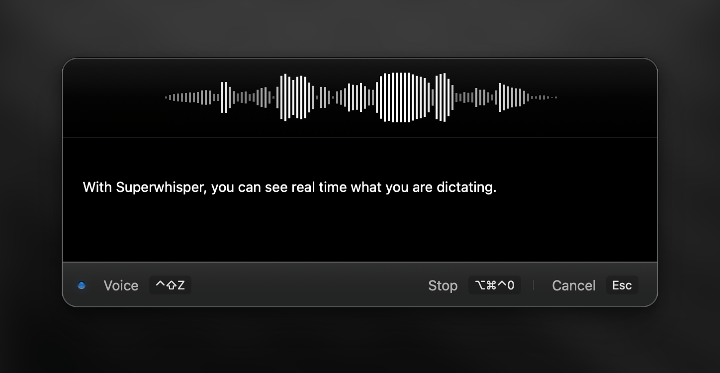 Realtime Dictation in Superwhisper