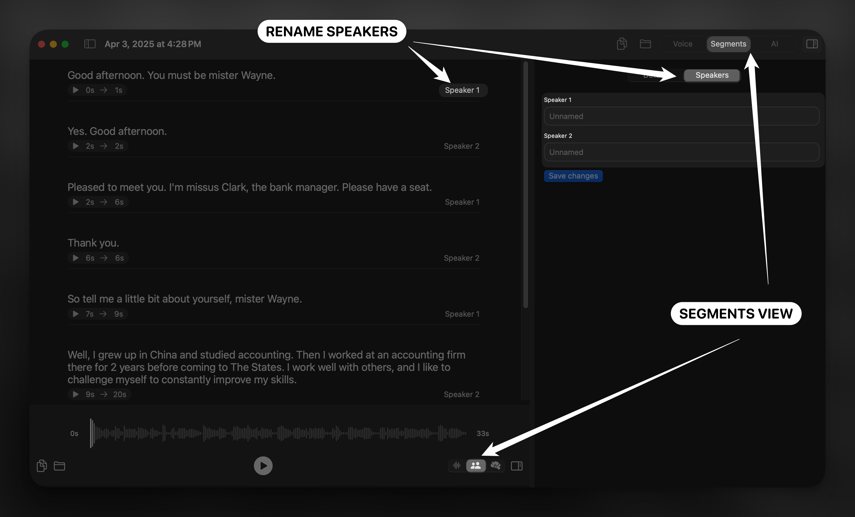 Speaker Separation in Superwhisper History