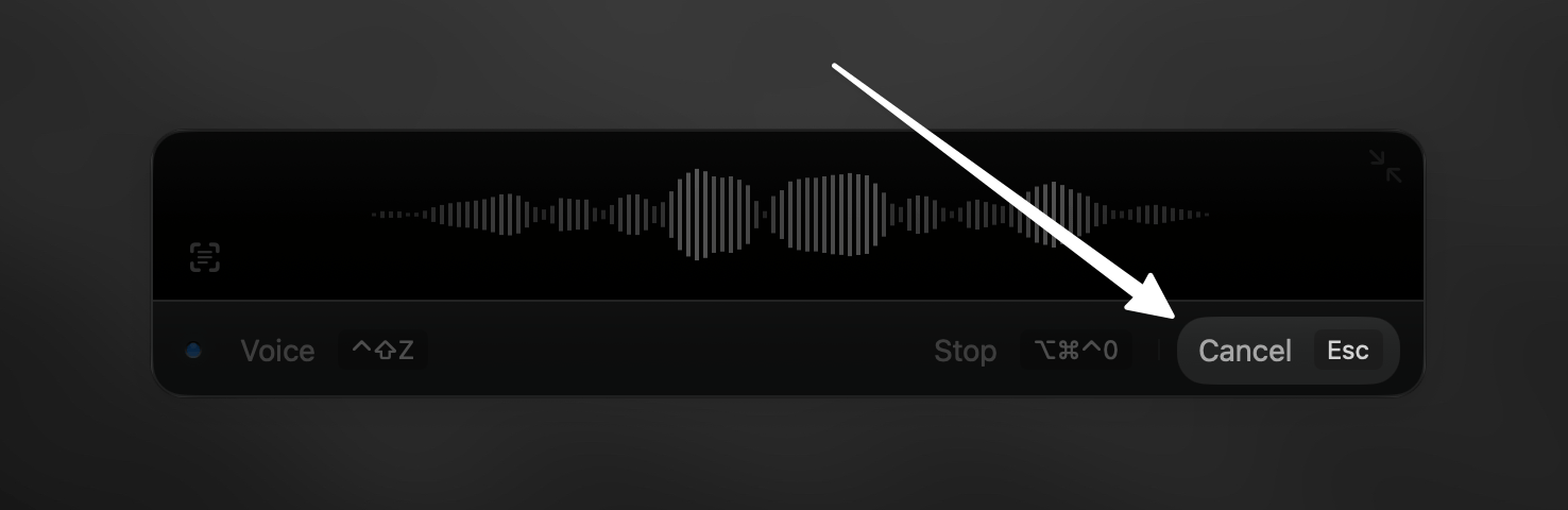 Cancel Superwhisper's dictation