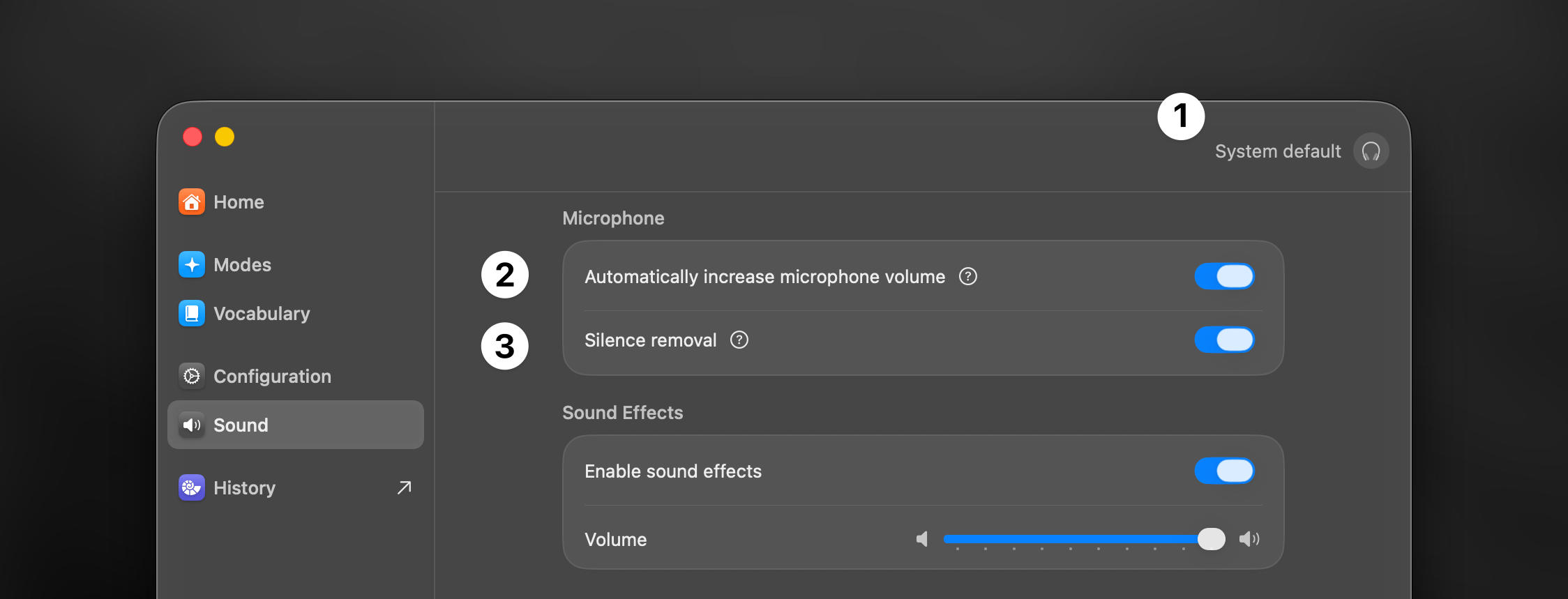 Superwhisper Sound Configuration