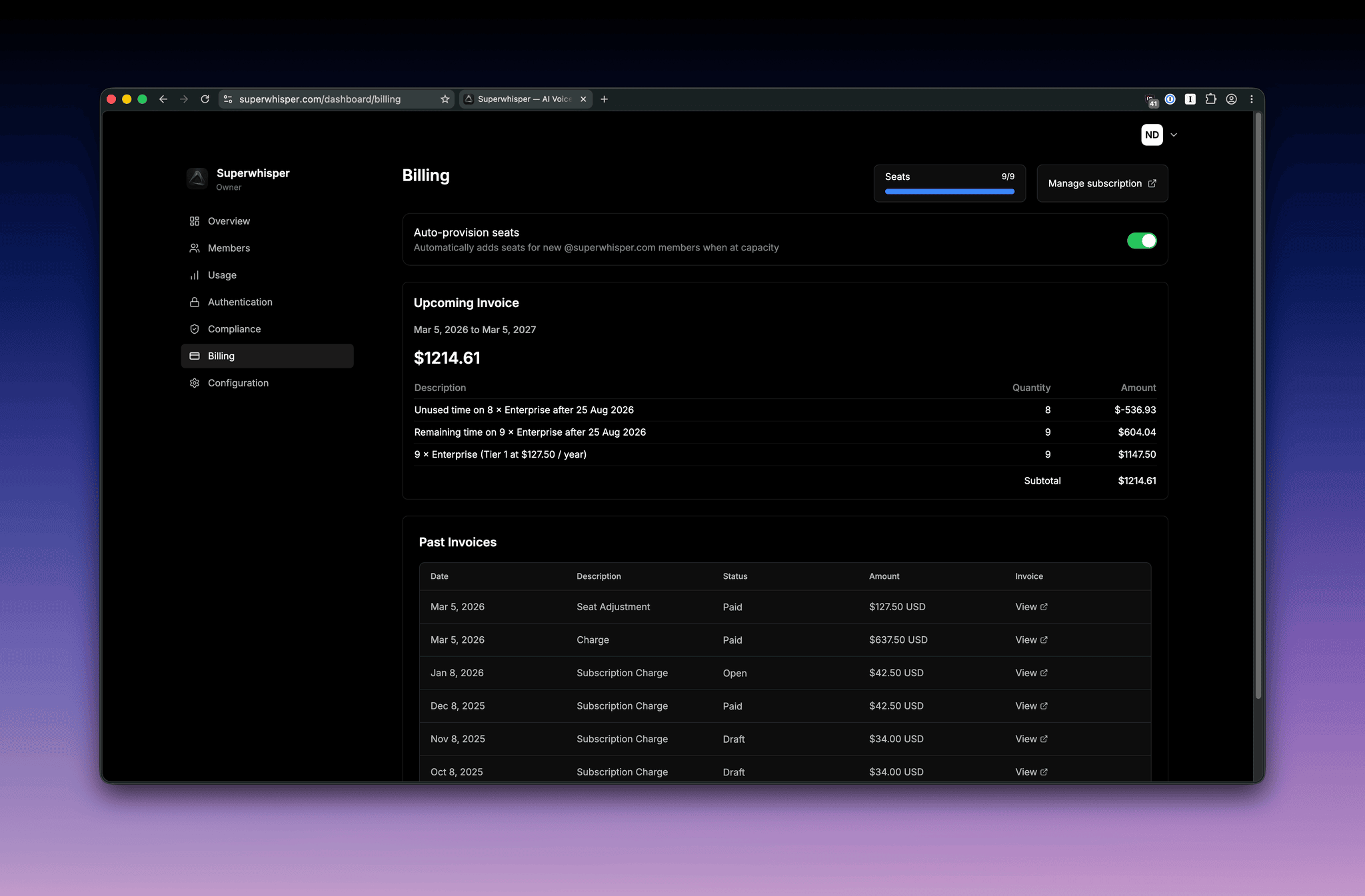 Billing Setup