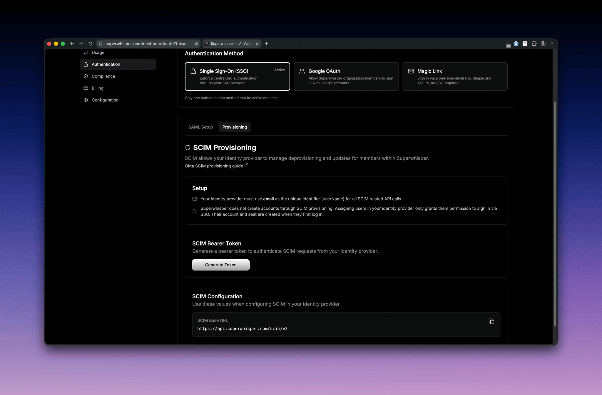 SCIM Configuration Interface