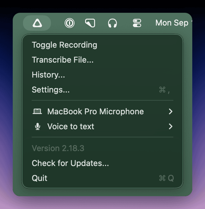 Superwhisper Menu Bar