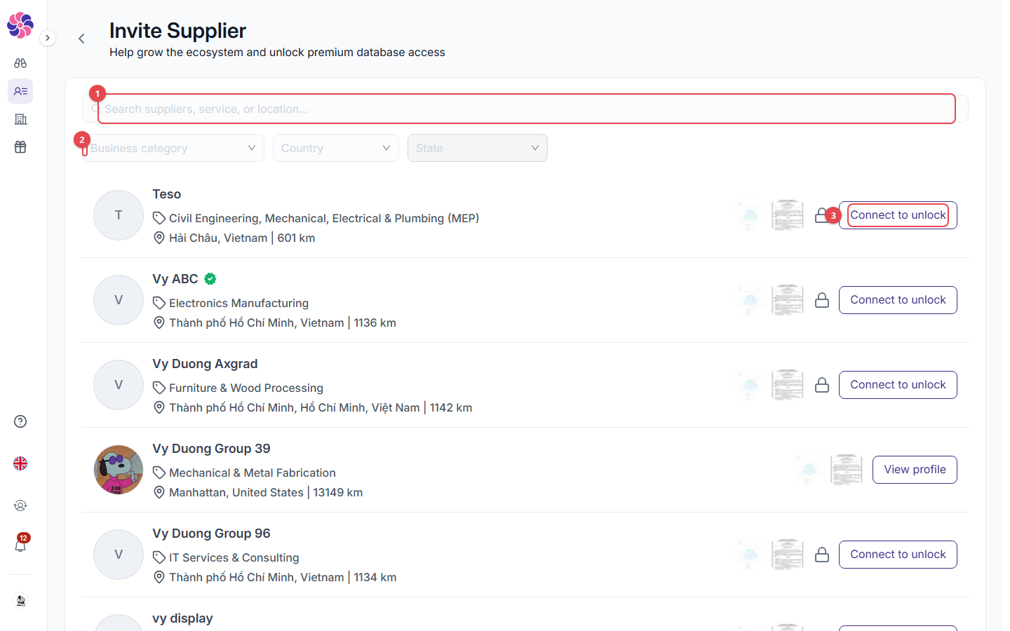 Invite supplier page