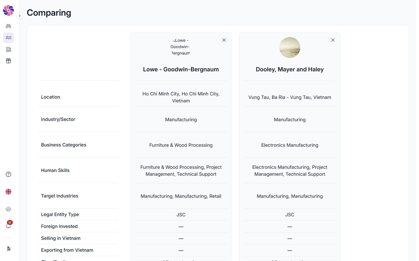 Comparison page
