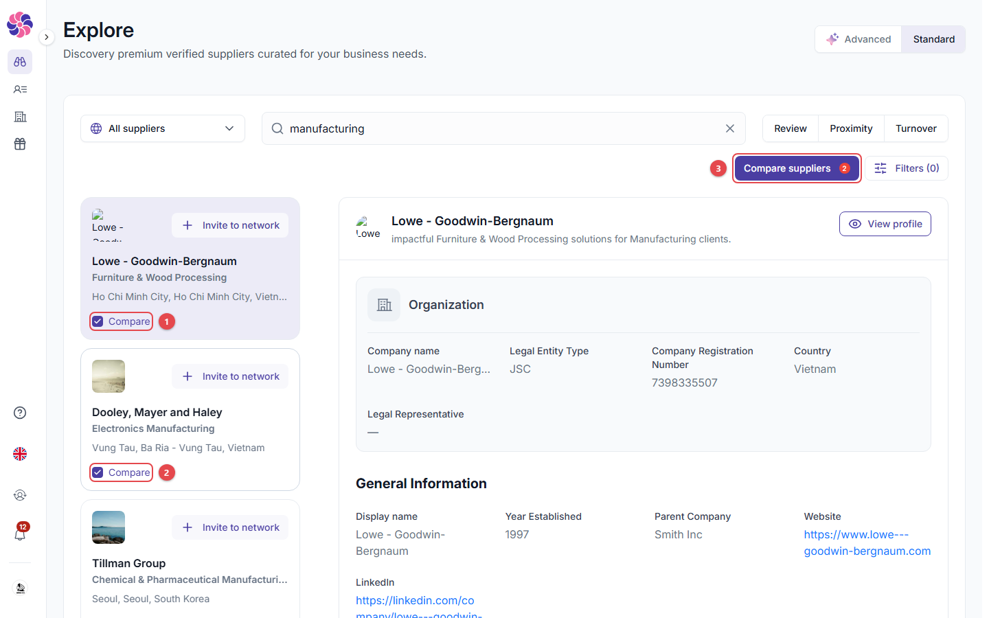 Selecting suppliers to compare