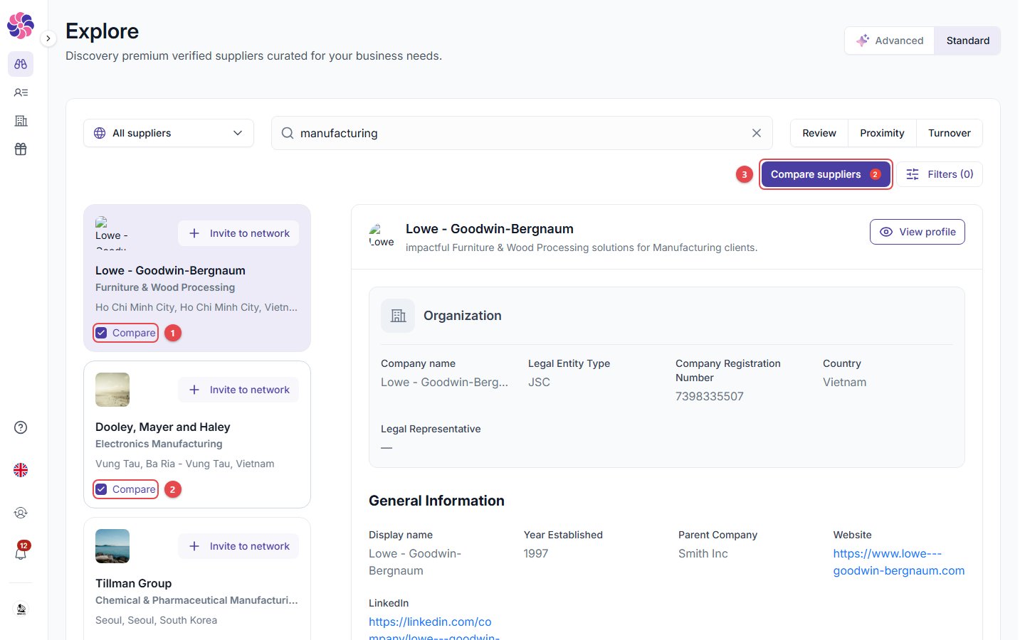 Selecting suppliers to compare
