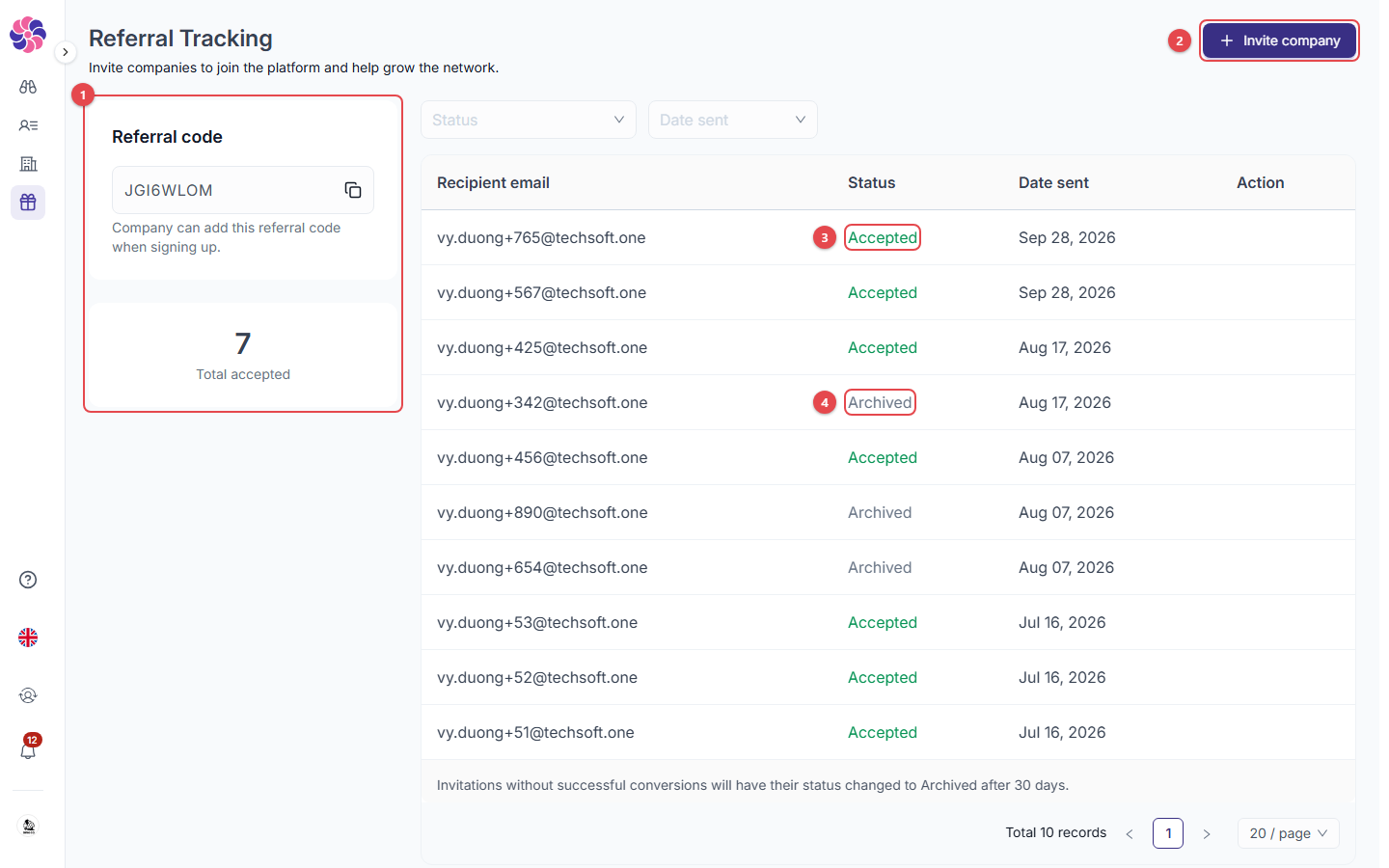 Referral tracking page