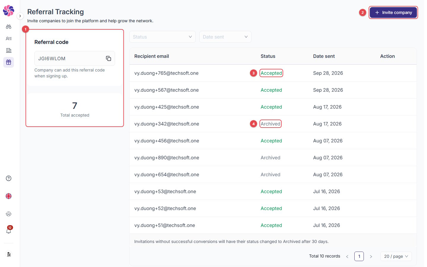 Referral tracking page