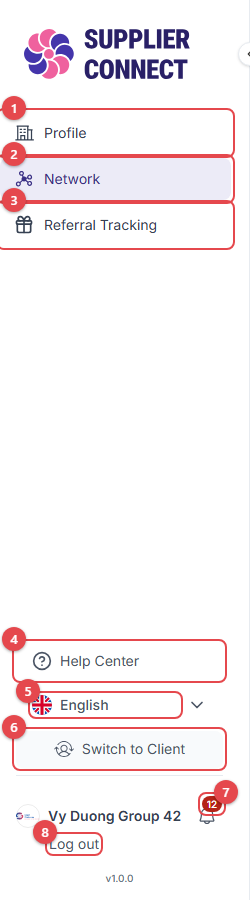Supplier Connect sidebar, expanded