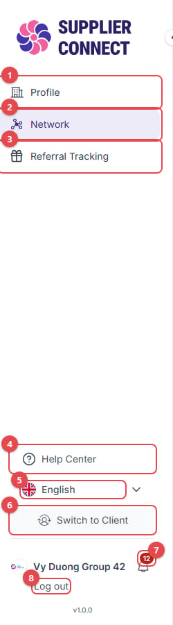 Supplier Connect sidebar, expanded