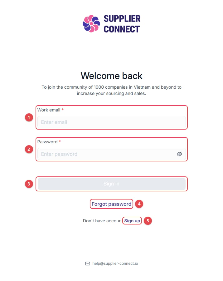 Sign-in page with numbered fields