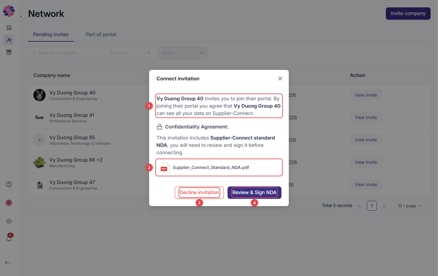 Connect invitation pop-up