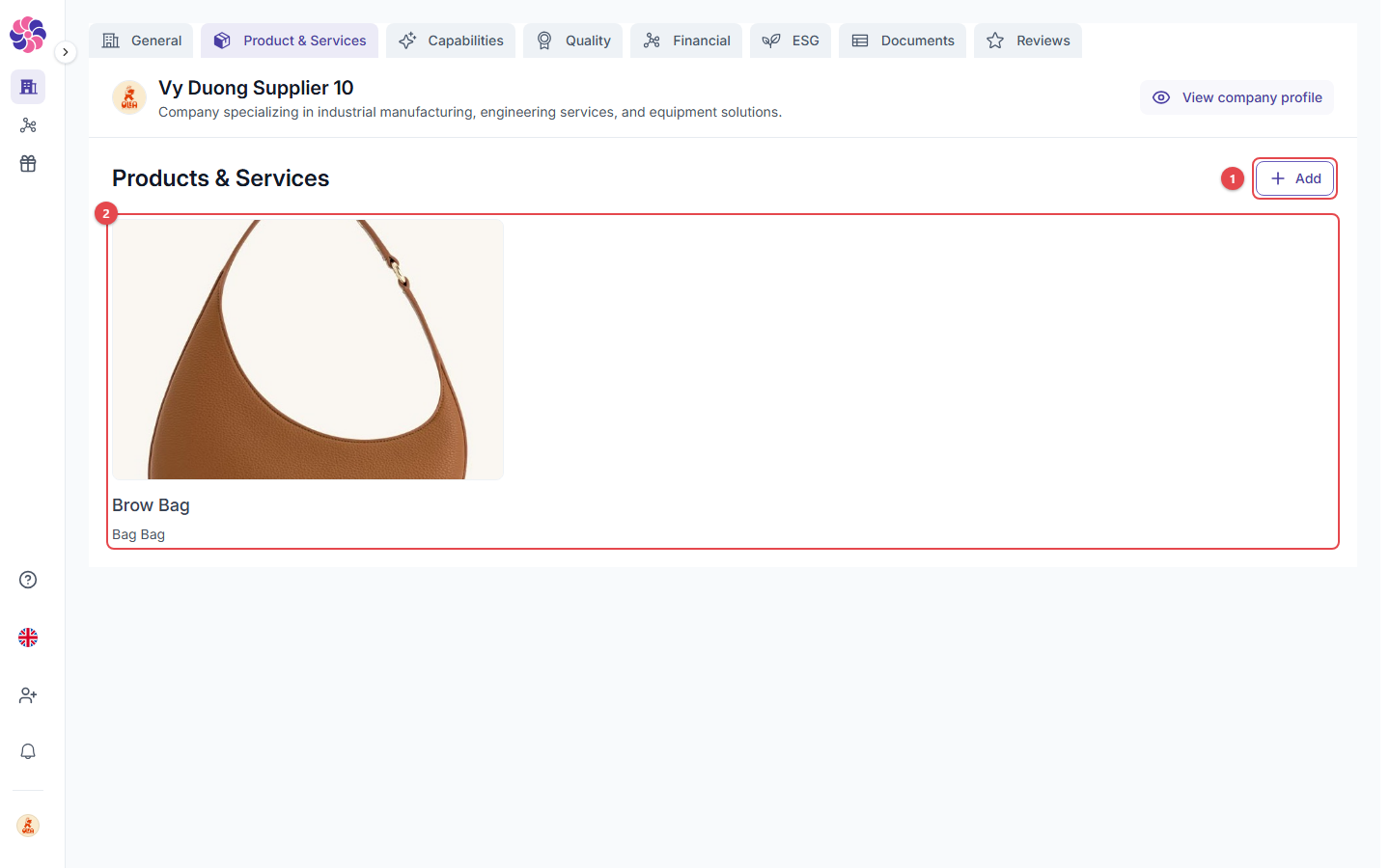 Products & services tab