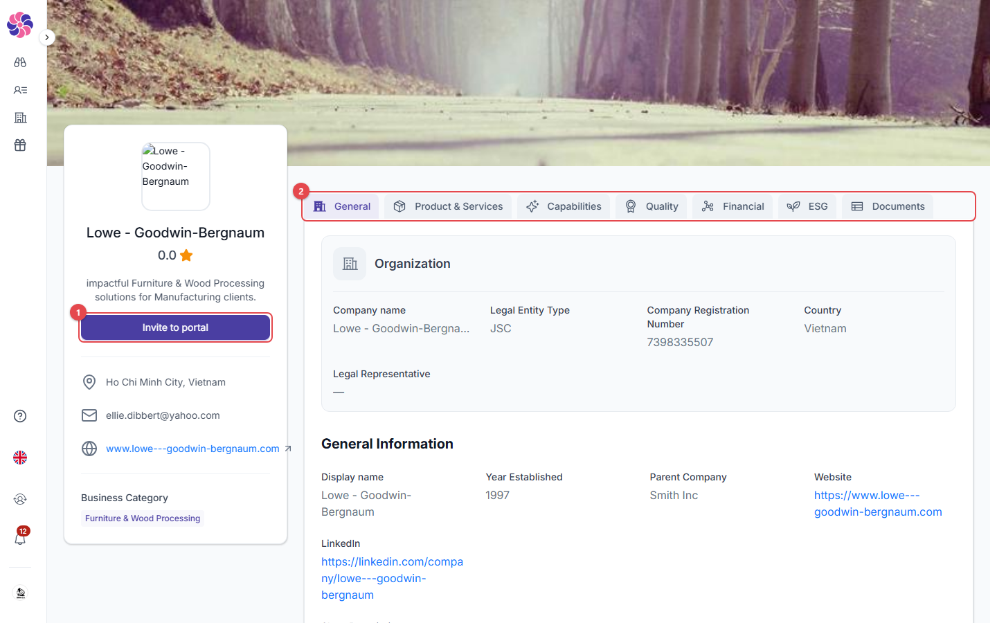 Supplier profile seen by a client